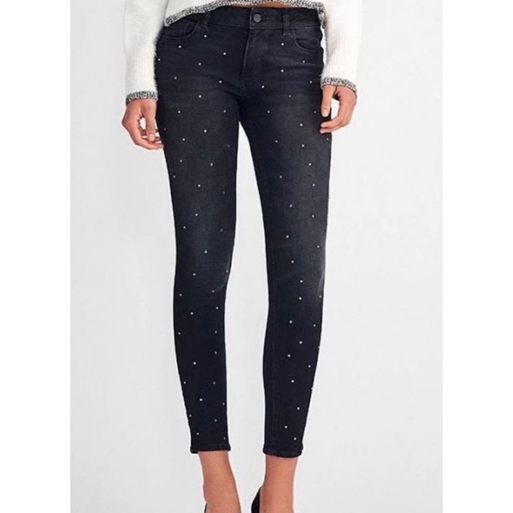 DL1961‎ Kershaw Emma Low Rise Skinny Ankle Jeans Rhinestones Bling Black Size 23